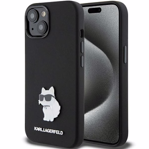 Karl Lagerfeld Silicone Choupette Metal Pin чехол для iPhone 15 Plus / 14 Plus - чёрный