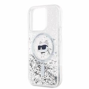 Karl Lagerfeld Liquid Glitter Choupette Head MagSafe ümbris jaoks iPhone 14 Pro Max - läbipaistev
