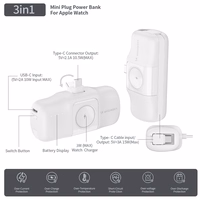 Wozinsky WF16-YCS 5000mAh 15W USB-C mini-toiteallikas sisseehitatud USB-C kaabliga ja Apple Watchi laadijaga - valge