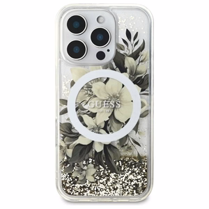 Guess Liquid Glitter Flower MagSafe iPhone 16 Pro Ümbris - Beige