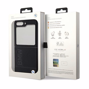 BMW Leather Hot Stamp ümbris jaoks Samsung Galaxy Z Flip 5 - must