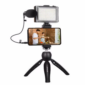 Puluz otseülekande salvestuskomplekt kolmjalg + LED valgus + mikrofon + telefoni klamber PKT3132B