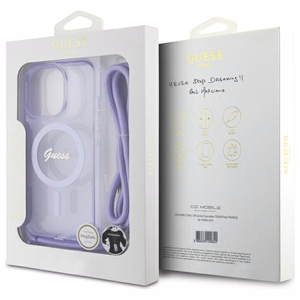 Guess Crossbody Cord Script MagSafe Ümbris jaoks iPhone 16 Pro Max - lilla