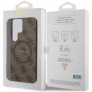 Guess 4G Collection Leather Metal Logo MagSafe Ümbris jaoks Samsung Galaxy S24 Ultra - Brown