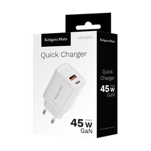 Kruger&Matz 45 W GaN võrgulaadija Power Delivery ja Quick Charge'iga