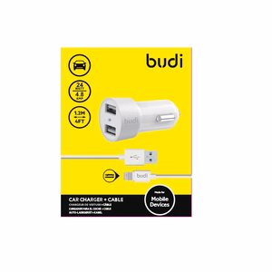 Budi BD622LW autolaadija 2 USB-A pordiga, LED-näidikuga, Lightning-kaabliga