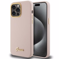Guess Silicone Script Metal Logo & Frame ümbris jaoks iPhone 15 Pro - roosa