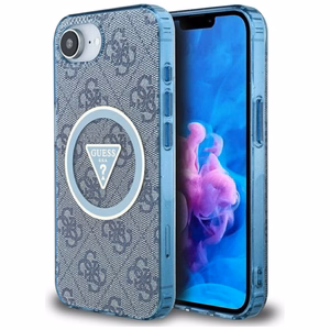 Guess IML Metal Glitter 4G Circle Triangle MagSafe Ümbris jaoks iPhone 16e - Sinine