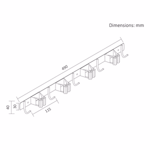 Maclean MC-184 – seinale kinnitatav tööriistahoidik, terasest, konksudega, kuni 20 kg, laius 49 cm