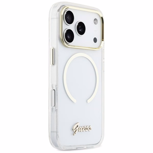 Guess IML Script Metal MagSafe Ümbris for iPhone 17 Pro - Clear