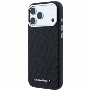 Karl Lagerfeld Grained Allover Logo Metal Elongated MagSafe ümbris iPhone 18 Pro / 17 Pro jaoks, must