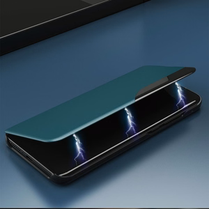 Eco Leather View Case elegantne raamaturiiuli tüüpi ümbris koos jalutusalusega Samsung Galaxy A22 4G oranžile