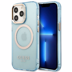 Guess Gold Outline Translucent MagSafe чехол для iPhone 13 Pro / iPhone 13 - синий