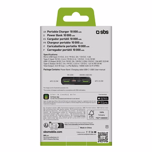 Powerbank SBS TTBB10000FASTPD20K 10000 mAh 20W koos Power Delivery'iga - must