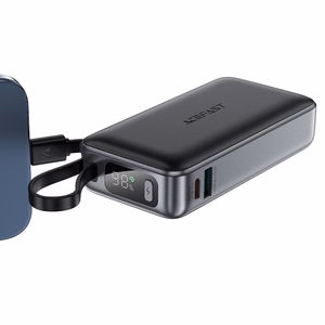 Acefast M7-10000 PD30W Powerbank sisseehitatud kaabliga - must