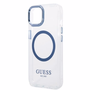 Guess Metal Outline MagSafe ümbris jaoks iPhone 14 Plus - sinine