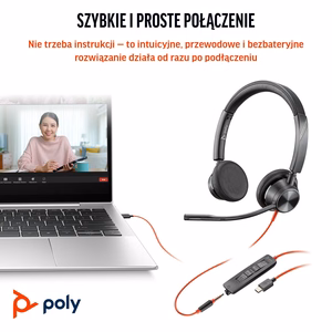 HP Poly Blackwire 3325 Stereo Microsoft Teams sertifitseeritud USB-C peakomplekt +3,5 mm pistik + USB-C/A adapter