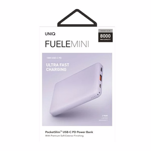 Powerbank Uniq Fuele mini 8000mAh USB-C 18W PD kiirlaadimine - lavendel
