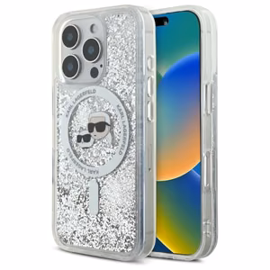 Karl Lagerfeld Liquid Glitter Karl & Choupette Head Magsafe Ümbris jaoks iPhone 16 Pro Max - Clear