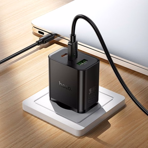telefoni laadija Hoco 2x USB C + USB A QC3.0 PD 3A 65W + andmekaabel USB C to USB C N75 must