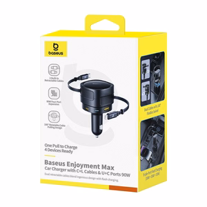 Baseus Enjoyment Max car laadija with USB-C+Lightning cables and USB-A+USB-C ports 90W must