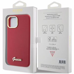Guess Silicone Script Metal Logo & Frame ümbris jaoks iPhone 15 - punane