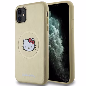 Hello Kitty Leather Kitty Head MagSafe ümbris jaoks iPhone 11 / Xr - kuldne
