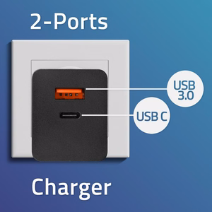 Qoltec 52382 GaN POWER PRO laadija | 1xUSB type C | 1xUSB A | 100W | 5-20V | 1.5-5A | PD | must