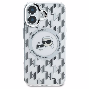 Karl Lagerfeld IML Monogram Karl & Choupette Head MagSafe iPhone 16 Ümbris - Clear