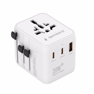 Gembird TPA-1A2C20-01-W universaalne reisiadapter, 20 W, valge