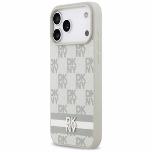 DKNY Checkered with Printed Stripes Ümbris jaoks iPhone 17 Pro Max - Beige