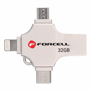 Pendrive 32GB USB 3.2 Gen 1 (USB A / USB C / Lightning / Micro USB) Forcell F-Data Metal Quad hõbedane