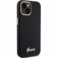 Guess Silicone Script Metal Logo & Frame ümbris jaoks iPhone 15 - must