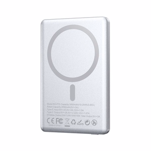 BWOO aluminium magnetic akupank P75 PD 20W 5000 mAh with digital display and USB-C port hõbedane