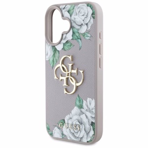 Guess Grained Roses Big 4G Logo iPhone 16 Ümbris - Lilla