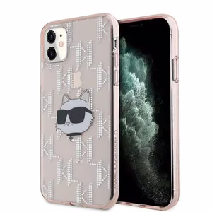 Karl Lagerfeld IML Choupette Head & Monogram ümbris jaoks iPhone 11 / Xr - roosa