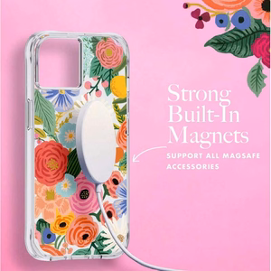 Rifle Paper Clear MagSafe ümbris seadmele iPhone 14 Plus, Garden Party Blush mustriga