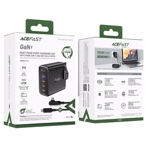 Fast Laadija GaN UK 100W Power Delivery 3x USB C 1x USB - must