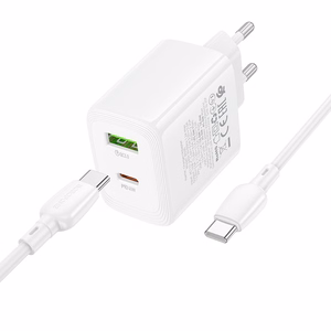 Borofone Wall Laadija BN30 Cargador GaN - USB + Type C - QC 3.0 PD 45W with Type C to Type C kaabel valge