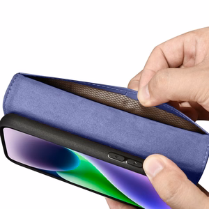 iCarer rahakoti ümbris 2in1 Cover iPhone 14 Plus Anti-RFID nahast klappümbriline ümbris helelilla (WMI14220727-LP)