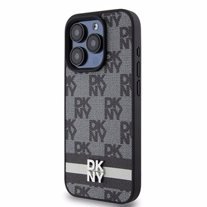DKNY Leather Checkered Mono Pattern & Printed Stripes iPhone 15 Pro Ümbris - Must
