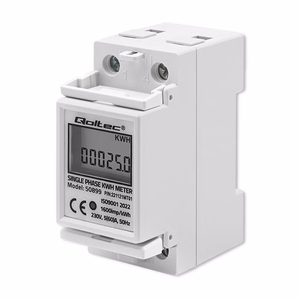 Qoltec 50899 – ühefaasiline elektrooniline elektriarvesti, 230 V, LCD, 2P, DIN-liist