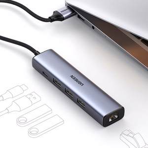 Ugreen CM475 multifunktsionaalne jaotur USB 3.0 - 3x USB / Ethernet RJ-45 / USB Type-C PD - hall