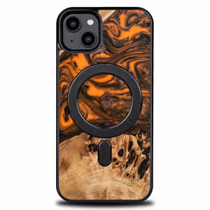 Wood and resin ümbris jaoks iPhone 15 Plus MagSafe Bewood Unique Oranž - oranž and must