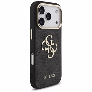 Guess PU Leather 4G Metal Logo Gold Frame ümbris Apple iPhone 18 Pro telefonile, must
