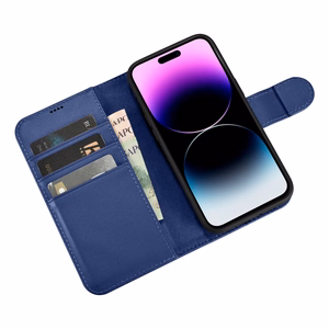 iCarer Rahakott ümbris 2in1 Cover iPhone 14 Pro nahast Flip Case Anti-RFID sinine (WMI14220726-BU)