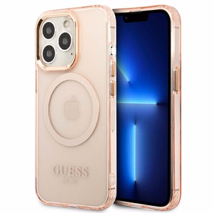 Guess Gold Outline Translucent MagSafe чехол для iPhone 13 Pro Max - розовый