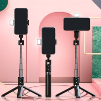 Selfie Stick - with detachable bluetooth remote control, tripod and LED light - P90D BLACK