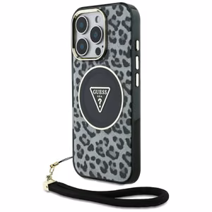 Guess HC IML Leopard Triangle Cord Strap MagSafe Ümbris jaoks iPhone 16 Pro - must