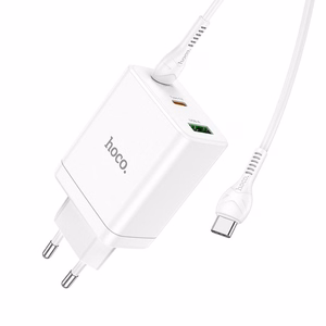 Phone Laadija Hoco 2 x USB C + USB A QC3.0 PD 3A 35W + Kaabel USB C to USB C N33 valge